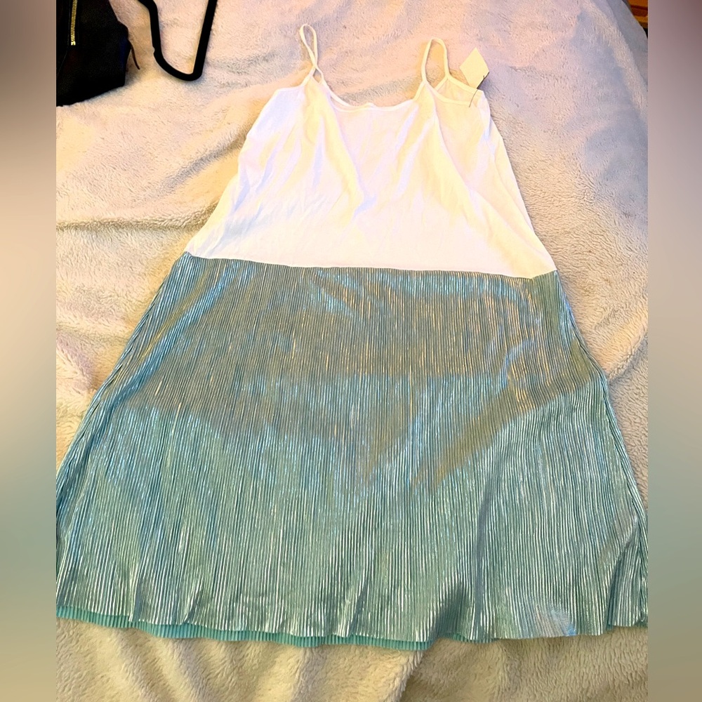 💐Massimo Dutti in Zara White and Teal Sleeveless Dress ( Nwot)